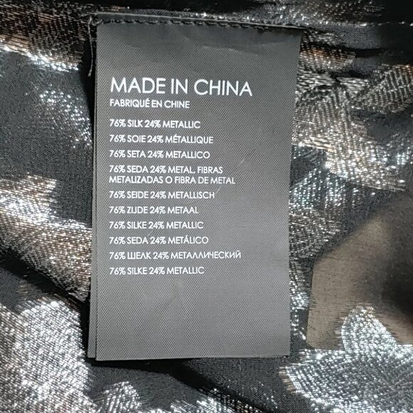 NWT CLUB MONACO Black silk silver floral embroidery sheer blouse - Picture 16 of 16